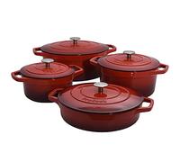 ProCook Enamel Dutch Oven Set with Lids - 4 Piece, 20x24x28x30 cm, 2.7/4.7/3.9/6.2 L, Round Cast Iron Casserole Dishes - Red, Induction Compatible Cookware