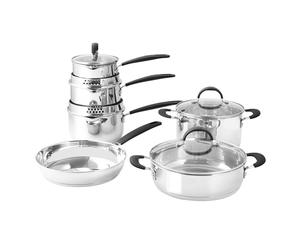 ProCook Gourmet Stainless Steel Cookware Set - 6 Piece, 14/16/18/20/24 cm, 1/1.7/2.4/3.2/3.7 L, Induction Compatible Pans with Stay Cool Handles - Uncoated Saucepan Frying Pan & Stock Pot Set