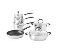 ProCook Gourmet Stainless Steel Cookware Set with Non Stick Frying Pan Uncoated Induction Pans Dishwasher Safe Cooking Pots - 6 Piece, 14/16/18/20/24 cm, 1/1.7/2.4/3.2/3.7 L