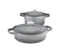 ProCook Graduated Cast Iron Dutch Oven Set - 2 Piece, 20cm/24cm, Casserole Dishes with Lid - Grey, Durable Induction Compatible Cookware