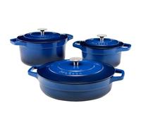 ProCook Graduated Cast Iron Dutch Oven Set - 3 Piece, 20/24/28 cm, Casserole Dishes with Lid - Blue, Durable Induction Compatible Cookware