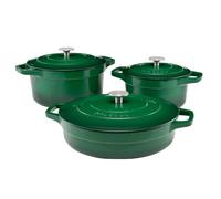 ProCook Graduated Cast Iron Dutch Oven Set - 3 Piece, 20/24/28 cm, Casserole Dishes with Lid - Green, Durable Induction Compatible Cookware