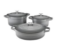 ProCook Graduated Cast Iron Dutch Oven Set - 3 Piece, 20/24/28 cm, Casserole Dishes with Lid - Grey, Durable Induction Compatible Cookware