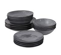 ProCook Malmo Charcoal Grey Stoneware Dinner Set Scandinavian Style Dishwasher & Microwave Safe Dinnerware - 16 Piece, 18.5/21.5/23/28 cm