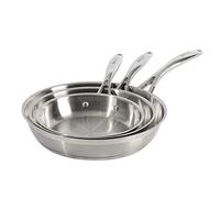 ProCook Professional Stainless Steel Frying Pan Set Uncoated Induction & Oven Safe Pans Dishwasher Safe Cookware - 3 Piece, 20/24/28 cm