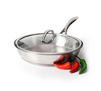 ProCook Professional Stainless Steel Frying Pan with Lid Uncoated Induction Safe Pans Heavy Duty Dishwasher Safe Cookware - 28cm