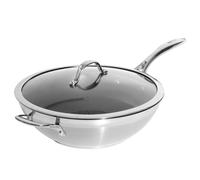 ProCook Professional Stainless Steel Non Stick Wok with Lid & Cool Touch Handles Non Stick Induction Safe Saute Frying Pan - 30cm