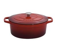 ProCook Red Cast Iron Oval Casserole Dish with Self Basting Lid Enamel Coated Induction Compatible Modern Classic Cookware - 30cm / 6.2L
