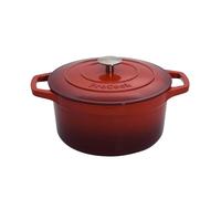 ProCook Red Cast Iron Round Casserole Dish with Self Basting Lid Enamel Coated Induction Compatible Modern Classic Cookware - 24cm / 4.7L
