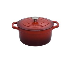 ProCook Red Cast Iron Round Casserole Dish with Self Basting Lid Enamel Coated Induction Compatible Modern Classic Cookware - 24cm / 4.7L