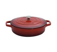 ProCook Red Shallow Oval Cast Iron Casserole Dish with Self Basting Lid Enamel Coated Induction & Oven Safe Cookware - 28cm / 3.9L