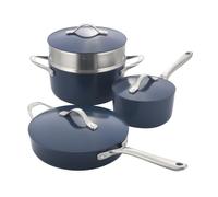 ProCook Soho Blue Pan Set with Stainless Steel Handles Non Stick Induction & Oven Safe Stylish Modern Cookware Set 4 Piece, 18/24/26 cm, 2.1/3/4.8 L