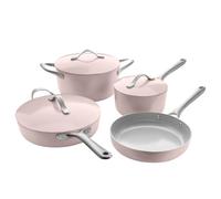 ProCook Soho Dusky Pink Cookware Set Ceramic Non Stick PFAS Free Aluminium Induction and Oven Safe 4 Piece Pots and Pans Set 18cm 24cm 26cm