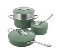 ProCook Soho Green Pan Set with Stainless Steel Handles Non Stick Induction & Oven Safe Stylish Modern Cookware Set 4 Piece, 18/24/26 cm, 2.1/3/4.8 L