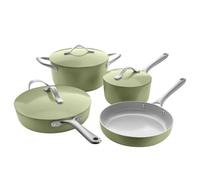 ProCook Soho Sage Green Cookware Set Ceramic Non Stick PFAS Free Aluminium Induction and Oven Safe 4 Piece Pots and Pans Set 18cm 24cm 26cm