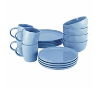 ProCook Stockholm Blue Dinner Set with Mugs Stoneware Scandinavian Style Flat Base Dishwasher, Microwave & Oven Safe Dinnerware 16 Piece, 9.5/15.5/21/27 cm