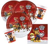 Procos 10118266 Paw Patrol Party Set, 52 Piece Set, 16 Plates, 16 Cups and 20 Napkins, Disposable Tableware, Table Decoration, Heroes on 4 Paws