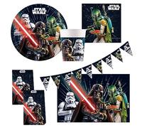 Procos 10215307DY Star Wars Galaxy Party Set, 46-Piece Disposable Tableware for Children's Birthday and Theme Party, Table Decoration