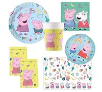 Procos 10215314DY Peppa Pig Party Set, 46-Piece Disposable Tableware for Children's Birthday and Theme Party, Table Decoration