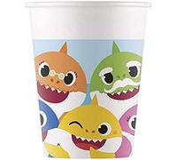 Procos 10232202 92541 Paper Cups Baby Shark Fun in The Sun 200 ml Pack of 8 Cups Drinking Cups Birthday Theme Party