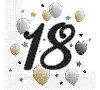 Procos 18th Birthday Napkins, 20 Pack, 33 x 33 cm, Multicolored, 2-Ply Paper Napkins with Balloon Motif