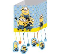 Procos 87197 - Pinata Lovely Minions, Size Approx. 38.5 x 26 cm, 8 Ribbons with Pendants, Cardboard, Surprise, Party, Birthday, Pull Pinata, Stuart, Bob, Kevin