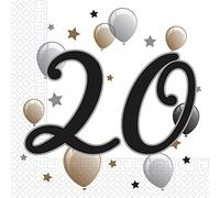 Procos 92088 - Napkins Milestone 20, 33 x 33 cm, Pack of 20, Balloon Motif, 20th Birthday