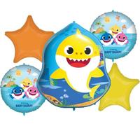 Procos Baby Shark Birthday Balloon Bouquet Party Decorations | 5-Piece Set, Foil Balloons, Baby Shark Characters, Star & Round Shapes, Kids Party Supply