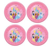 Procos - Disney Princess Plastic Plates 4 Pack Reusable Party Tableware for Birthday or Theme Party Princess