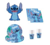 Procos - Disney Stitch Party Tableware, 37-Piece Birthday Decoration Includes 8 Paper Plates, 8 Paper Cups, 20 Napkins and a Foil Balloon, Table Decoration for Children's Birthday Parties