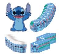 Procos - Disney Stitch Party Tableware, 37-Piece Birthday Decoration Includes 8 Paper Plates, 8 Paper Cups, 20 Napkins and a Foil Balloon, Table Decoration for Children's Birthday Parties
