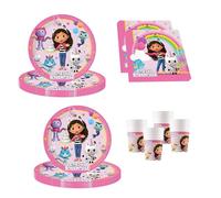 Procos PRO10245291DY Party Set S Gabby's Dollhouse, 52-Piece Set, Plates, Cups, Napkins, Disposable Tableware, Tableware Set
