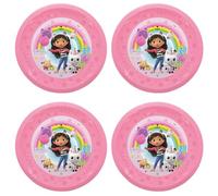 Procos - Gabby's Dollhouse Plastic Plates 4 Pack Reusable Party Tableware for Birthday or Theme Party