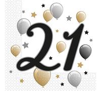 Procos Milestone 21 88865 Serviettes, 33 x 33 cm, Pack of 20, Balloon Motif, 21st Birthday