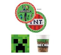 Procos - Minecraft Party Tableware Set, 52 Piece Tableware Set for Children's Birthday Party Theme Party Table Decoration