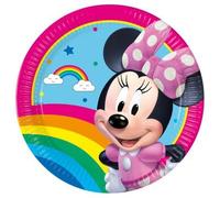 Procos Minnie Mouse Rainbow Party Plates Size 23 cm Pack of 8 Disposable Paper Plates Children's Birthday Party Tableware FSC® Mix