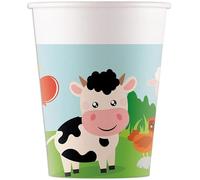 Procos - Paper Cups FSC Animals Farm Party (200 ml), 8 Pieces, Multicoloured, 94175