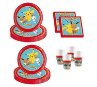 Procos - Pokemon Birthday Party Decorations, 52 Pieces, Paper Plates, Cups and Napkins for Children's Birthday Party, Party Tableware Supplies