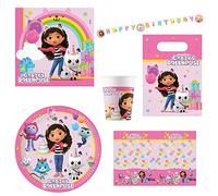 Procos PRO10245290DY - Party Set XL Gabby's Dollhouse, 46-Piece Set, Plates, Tablecloth, Cups, Napkins, Bags, Banners, Tableware Set, Children's Tableware