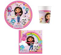 Procos PRO10245291DY Party Set S Gabby's Dollhouse, 52-Piece Set, Plates, Cups, Napkins, Disposable Tableware, Tableware Set