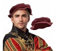 Procos Renaissance Tudor Flat Beret Hats for Women French Beret Hats Painter Cap Classic Costume Men Medieval Costume, Wine, 01