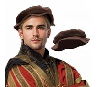 PROCOS Renaissance Tudor Flat Beret Hats for Women French Beret Hats Painter Cap Classic Costume Men Medieval, Brown1, 01