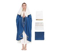 PROCOS Virgin Mary Costume for Women Adults Biblical Robe Irtysh Dress with Headwrap Cloak Halloween Cosplay Outfit (A1, M)