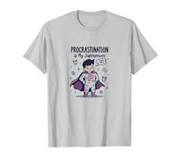Procrastination is My Superpower Funny Superhero T-Shirt, Men, Silver, 3XL