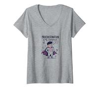 Procrastination is My Superpower Funny Superhero V-Neck T-Shirt, Women, Heather Grey, S