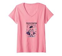 Procrastination is My Superpower Funny Superhero V-Neck T-Shirt, Women, Pink, S