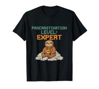 Procrastination Level Expert Sloth Arcade Humor Graphic T-Shirt