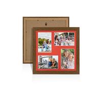 Procut Global 12X12 Dark Oak Photo Frames For Multiple Pictures with Poppy Red Mount-Wall Hanging Collage Frame with 4 Apertures (4x) 6X4-Engineered Wood with Shatterproof Perspex