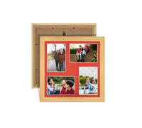 Procut Global 12X12 Light Oak Photo Frames For Multiple Pictures with Poppy Red Mount-Wall Hanging Collage Frame with 4 Apertures (4x) 6X4-Engineered Wood with Shatterproof Perspex