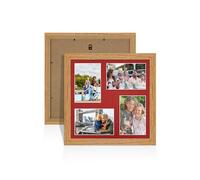 Procut Global 12X12 Oak Photo Frames For Multiple Pictures with Crimson Mount-Wall Hanging Collage Frame with 4 Apertures (4x) 6X4-Engineered Wood with Shatterproof Perspex